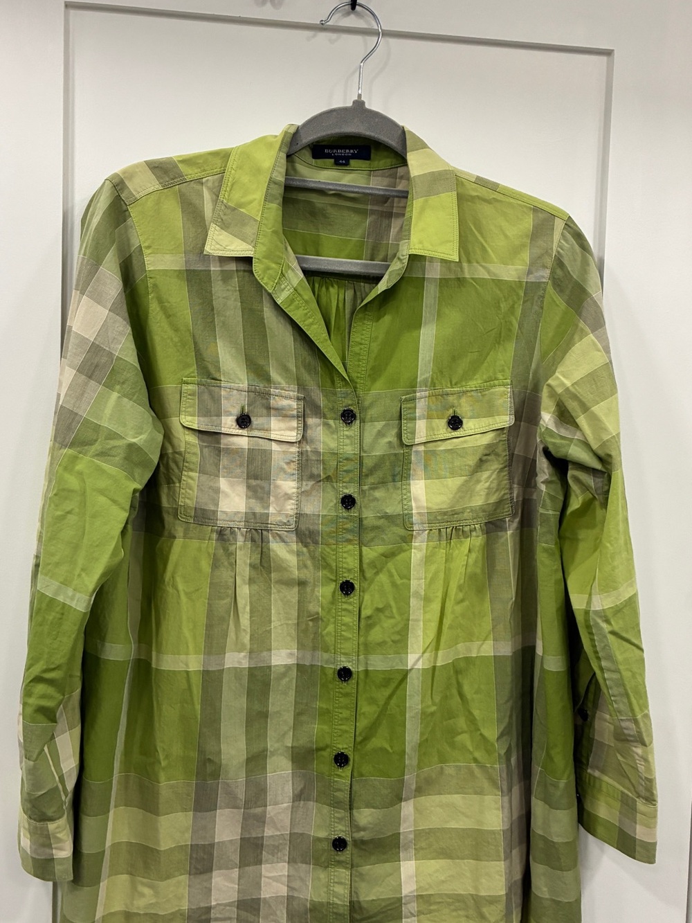 Burberry London Green Plaid Button Front Shirt Size 44